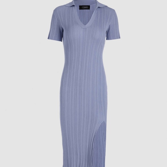 Cider Dresses & Skirts - Purple/Blue Collar Slit Midi Dress